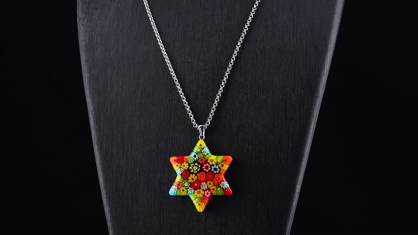 Multi Murano Style Celestial Star Pendant Necklace (20-22 inches) in Stainless Steel