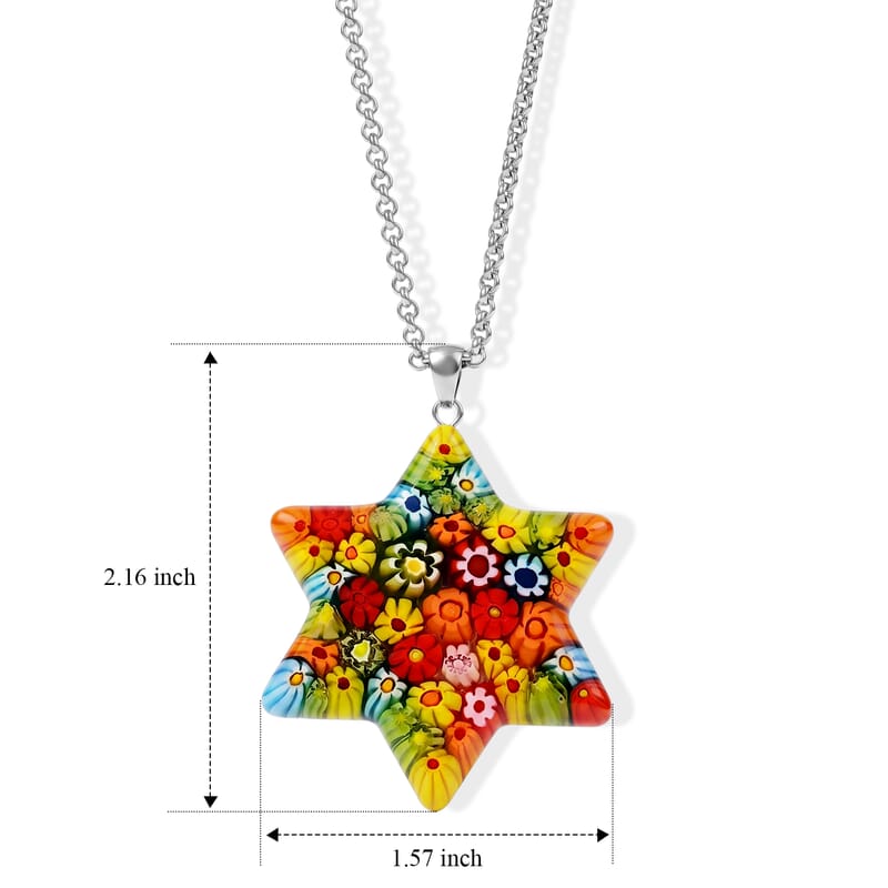 Multi Murano Style Celestial Star Pendant Necklace (20-22 inches) in Stainless Steel