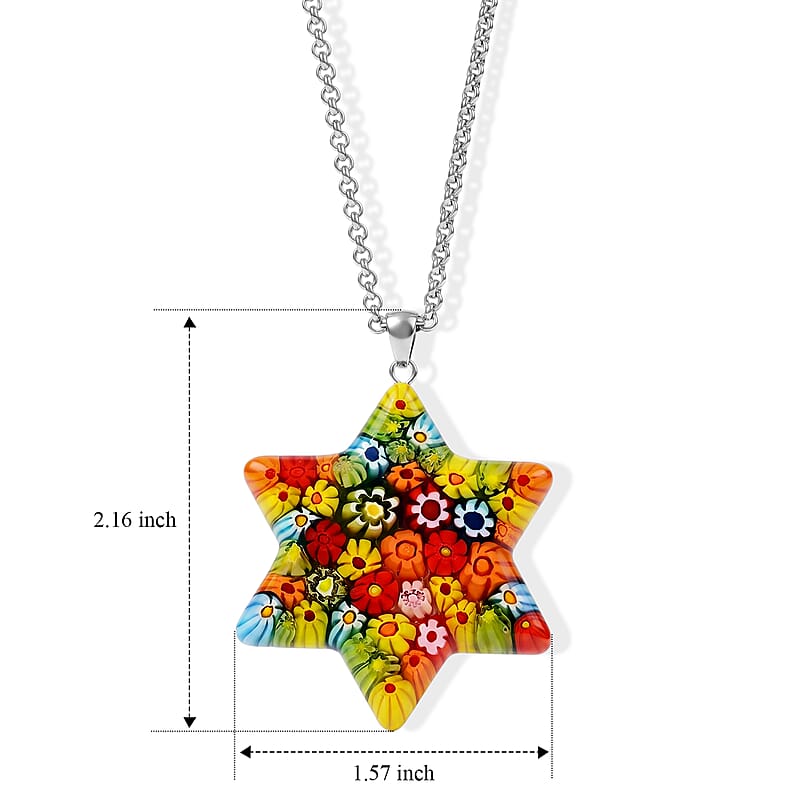 Multi Murano Style Celestial Star Pendant Necklace (20-22 inches) in Stainless Steel