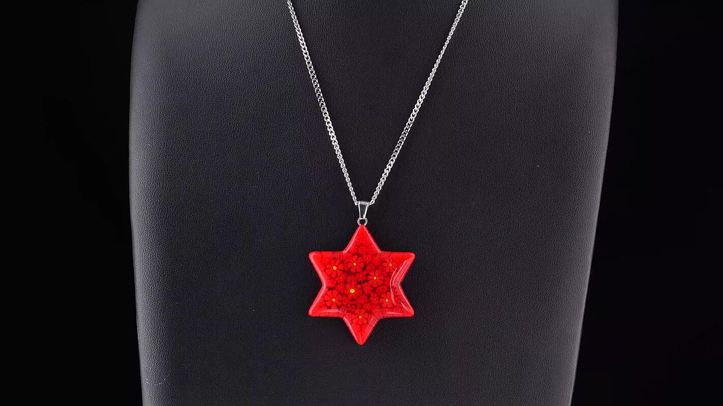 Multi Murano Style Celestial Star Pendant Necklace (20-22 inches) in Stainless Steel