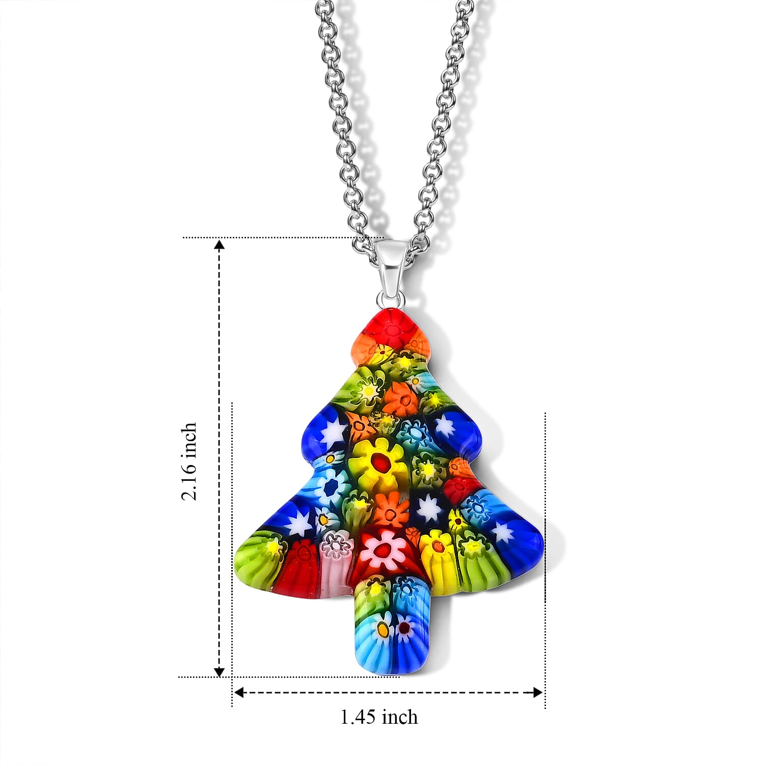 Multi Murano Style Tree Pendant Necklace (20-22 Inches) in Stainless Steel