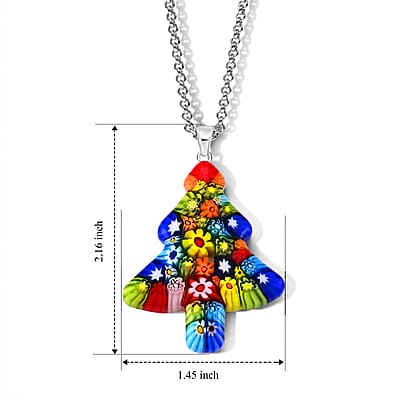 Multi Murano Style Tree Pendant Necklace (20-22 Inches) in Stainless Steel
