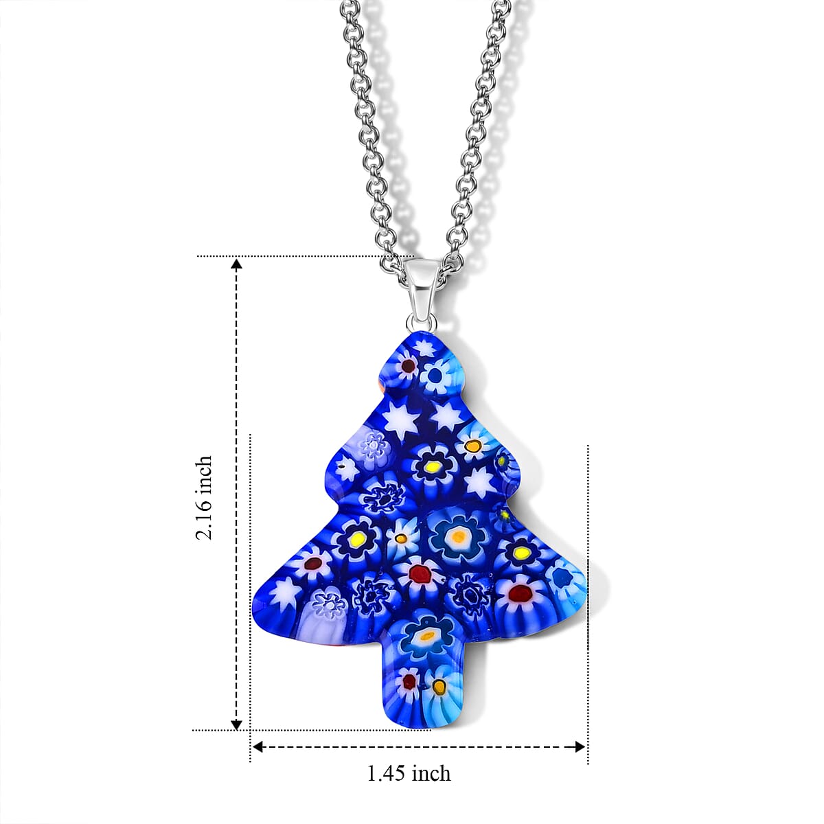 Blue Murano Style Tree Pendant Necklace (20-22 Inches) in Stainless Steel image number 5