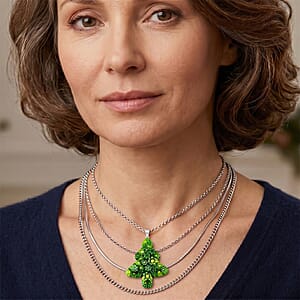 Green Murano Style Tree Pendant Necklace (20-22 Inches) in Stainless Steel
