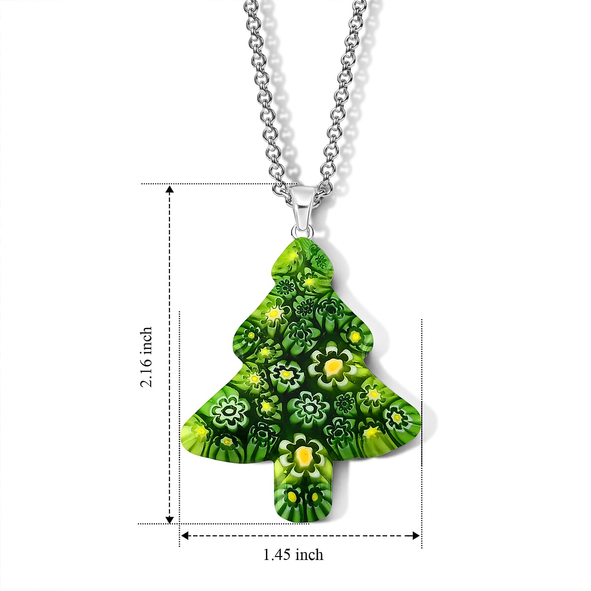 Green Murano Style Tree Pendant Necklace (20-22 Inches) in Stainless Steel image number 5