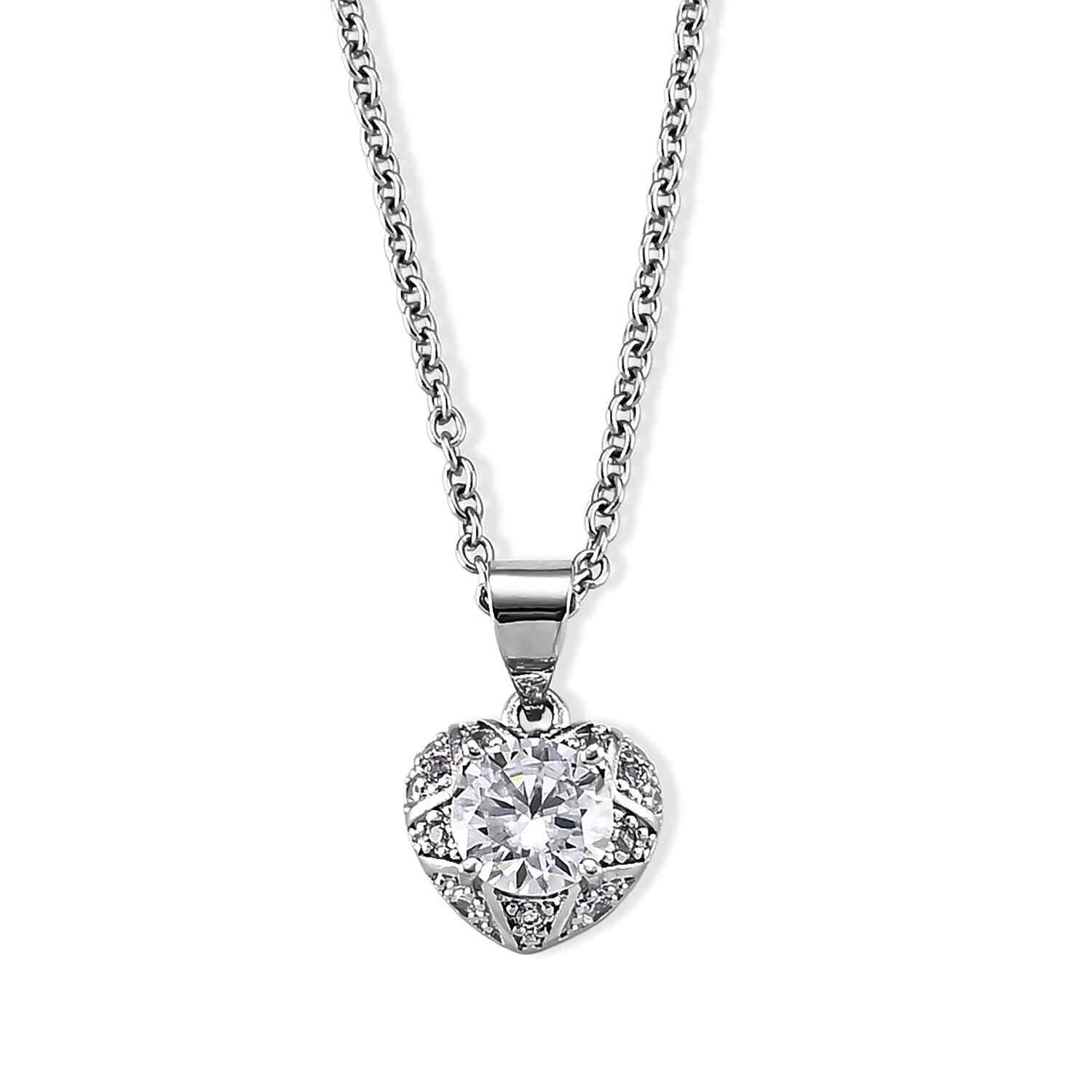 Moissanite and Simulated Diamond 1.00 ctw Pendant in Silvertone with Stainless Steel Necklace (20 Inches)