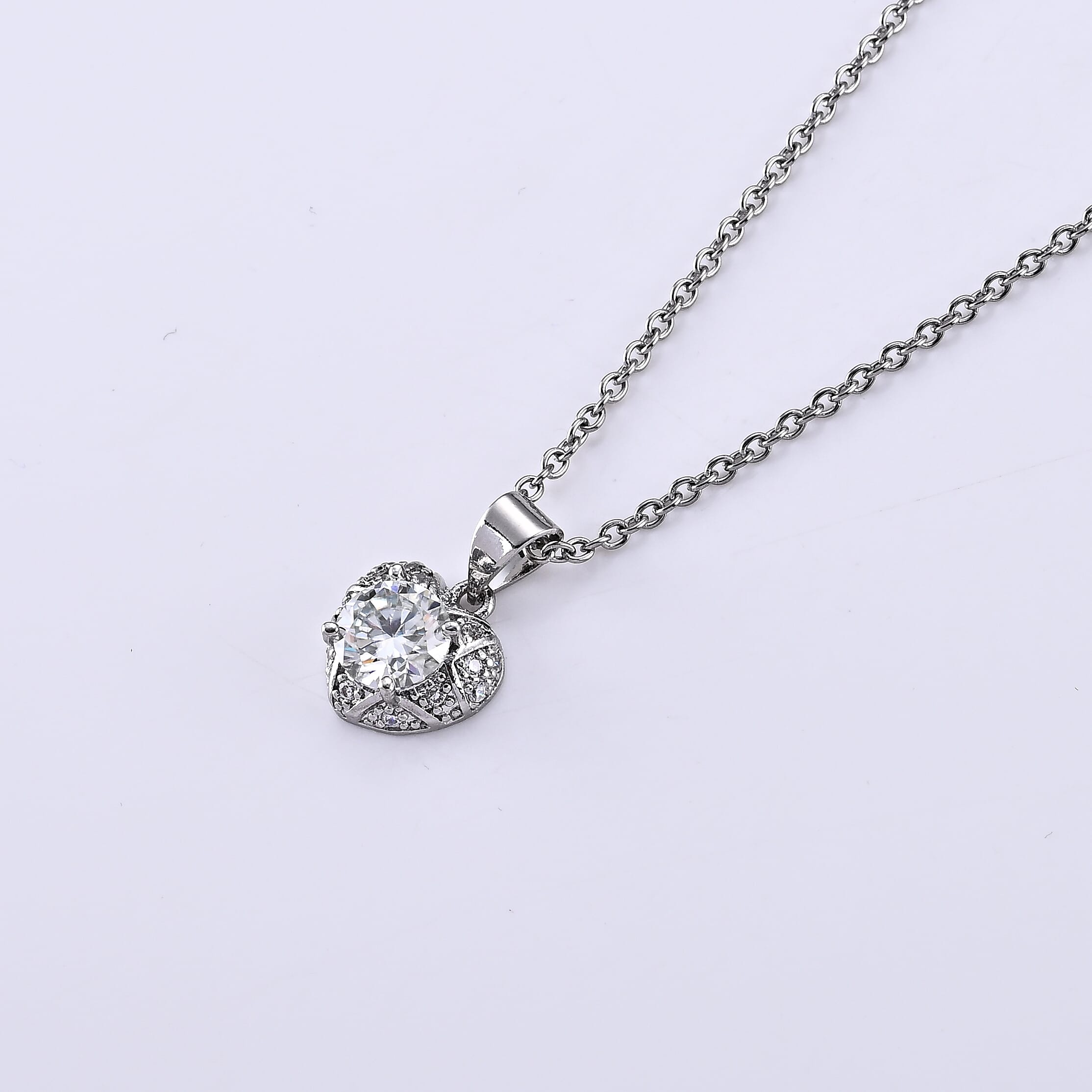 Moissanite and Simulated Diamond 1.00 ctw Pendant in Silvertone with Stainless Steel Necklace (20 Inches)