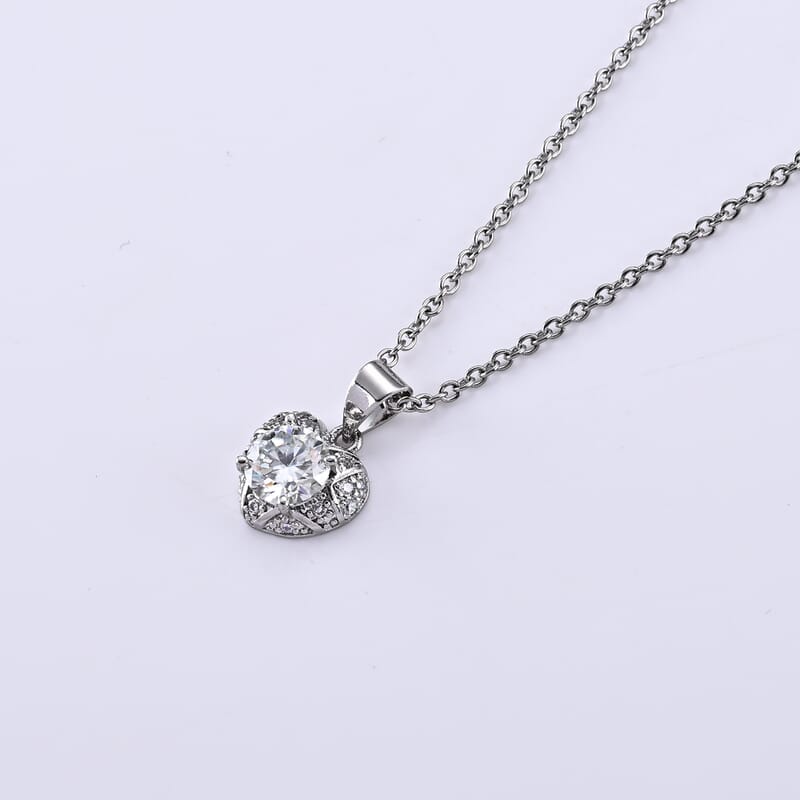 Moissanite and Simulated Diamond 1.00 ctw Pendant in Silvertone with Stainless Steel Necklace (20 Inches)