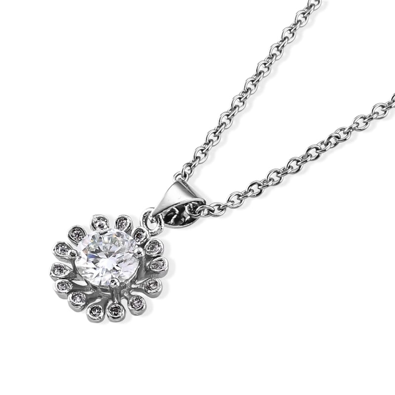 Moissanite and Simulated Diamond 1.00 ctw Pendant in Silvertone with Stainless Steel Necklace (20 Inches)
