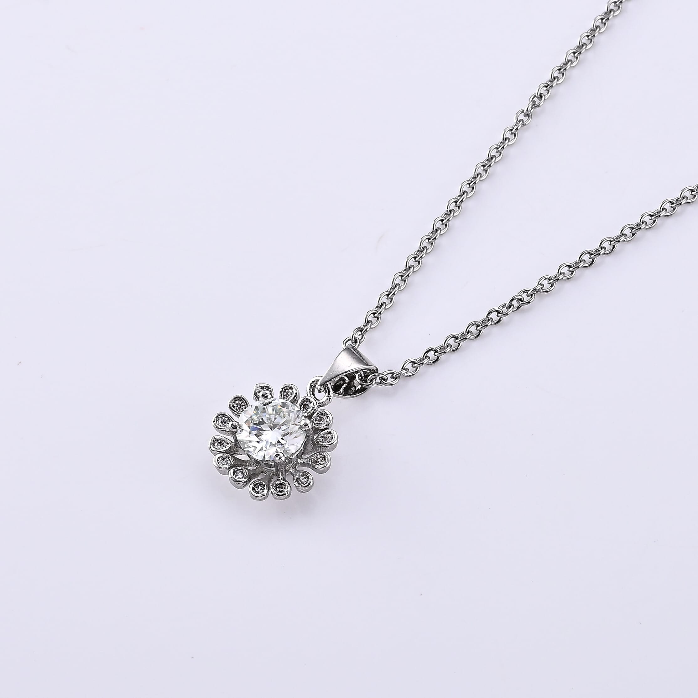Moissanite and Simulated Diamond 1.00 ctw Pendant in Silvertone with Stainless Steel Necklace (20 Inches)