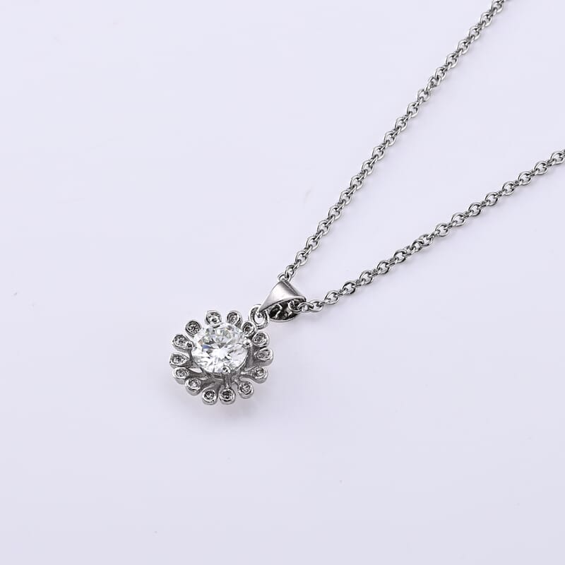 Moissanite and Simulated Diamond 1.00 ctw Pendant in Silvertone with Stainless Steel Necklace (20 Inches)