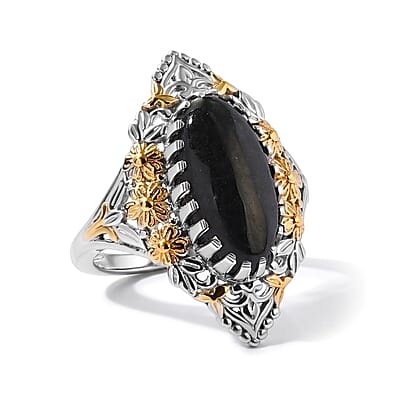 EverTrue Black Jade (D) Earrings, Ring (Size 6.0) and Pendant with Black Spinel Beaded Necklace (20 Inches) in 18K YG Plated and Platinum Bond 92.20 ctw