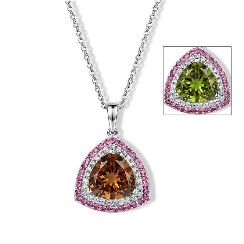 EverTrue Autumn Alexite and Multi Gemstone 6.70 ctw Crown of Firelight Pendant in Platinum Bond with Stainless Steel Necklace (20 Inches)