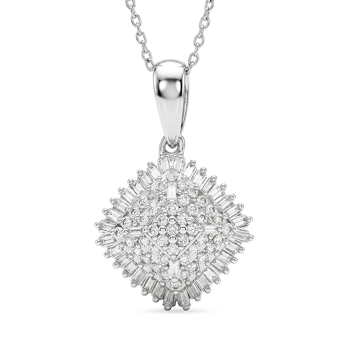 D'Joy Diamond 0.50 ctw Deco Meridian Pendant Necklace in Rhodium Over Sterling Silver 20 Inches