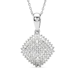 D'Joy Diamond Deco Meridian Pendant Necklace (20 Inches) in Rhodium Over Sterling Silver 0.50 ctw