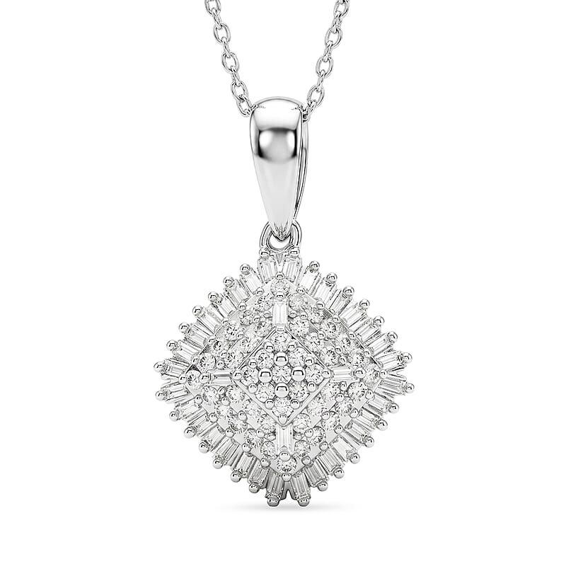 D'Joy Diamond 0.50 ctw Deco Meridian Pendant Necklace in Rhodium Over Sterling Silver 20 Inches