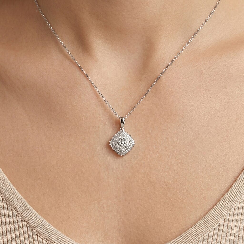D'Joy Diamond 0.50 ctw Deco Meridian Pendant Necklace in Rhodium Over Sterling Silver 20 Inches