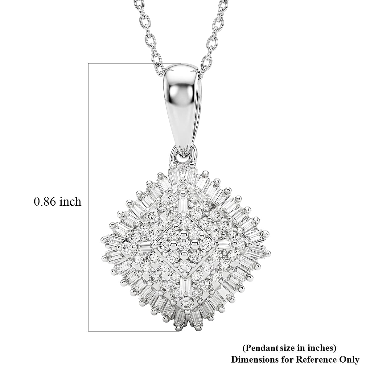D'Joy Diamond 0.50 ctw Deco Meridian Pendant Necklace in Rhodium Over Sterling Silver 20 Inches