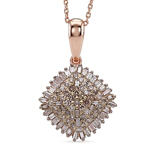 D'Joy Natural Champagne Diamond 0.50 ctw Deco Meridian Pendant Necklace in 18K Vermeil Rose Gold Over Sterling Silver 18-20 Inches