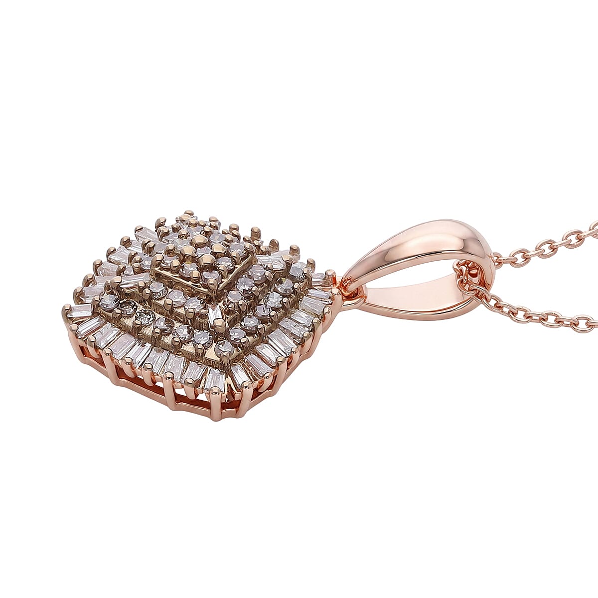 D'Joy Natural Champagne Diamond 0.50 ctw Deco Meridian Pendant Necklace in 18K Vermeil Rose Gold Over Sterling Silver 18-20 Inches image number 3