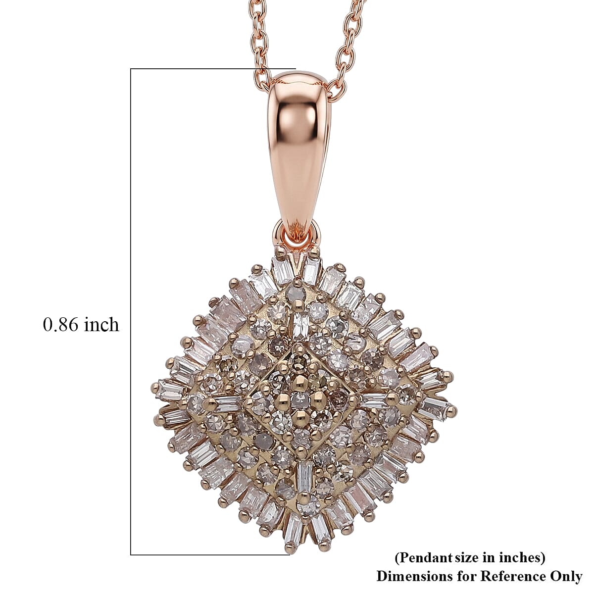 D'Joy Natural Champagne Diamond 0.50 ctw Deco Meridian Pendant Necklace in 18K Vermeil Rose Gold Over Sterling Silver 18-20 Inches image number 5