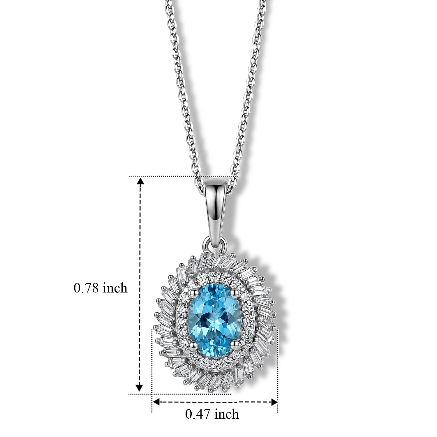 D'Joy Premium Betroka Blue Apatite and Diamond (0.35 cts) 1.15 ctw Ocean Crown Halo Pendant Necklace (20 Inches) in Rhodium Over Sterling Silver