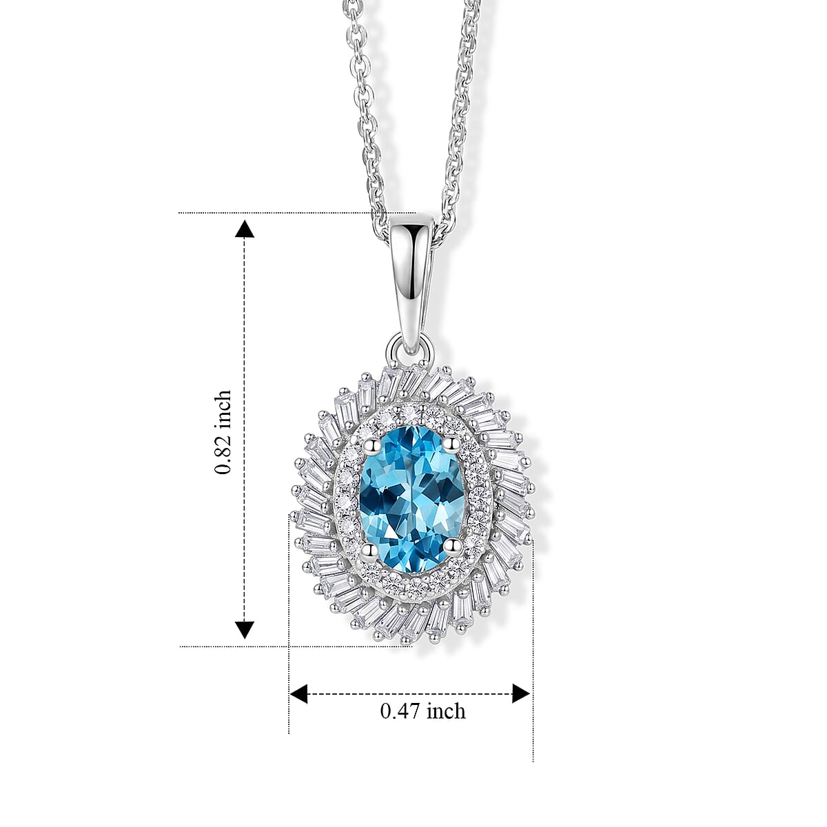 D'Joy Premium Betroka Blue Apatite and Diamond (0.35 cts) 1.15 ctw Ocean Crown Halo Pendant Necklace (20 Inches) in Rhodium Over Sterling Silver image number 2