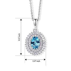 D'Joy Premium Betroka Blue Apatite and Diamond (0.35 cts) 1.15 ctw Ocean Crown Halo Pendant Necklace (20 Inches) in Rhodium Over Sterling Silver