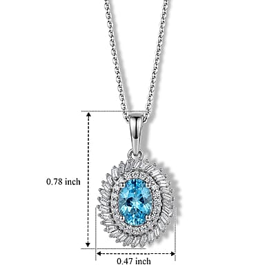 D'Joy Premium Betroka Blue Apatite and Diamond (0.35 cts) 1.15 ctw Ocean Crown Halo Pendant Necklace (20 Inches) in Rhodium Over Sterling Silver
