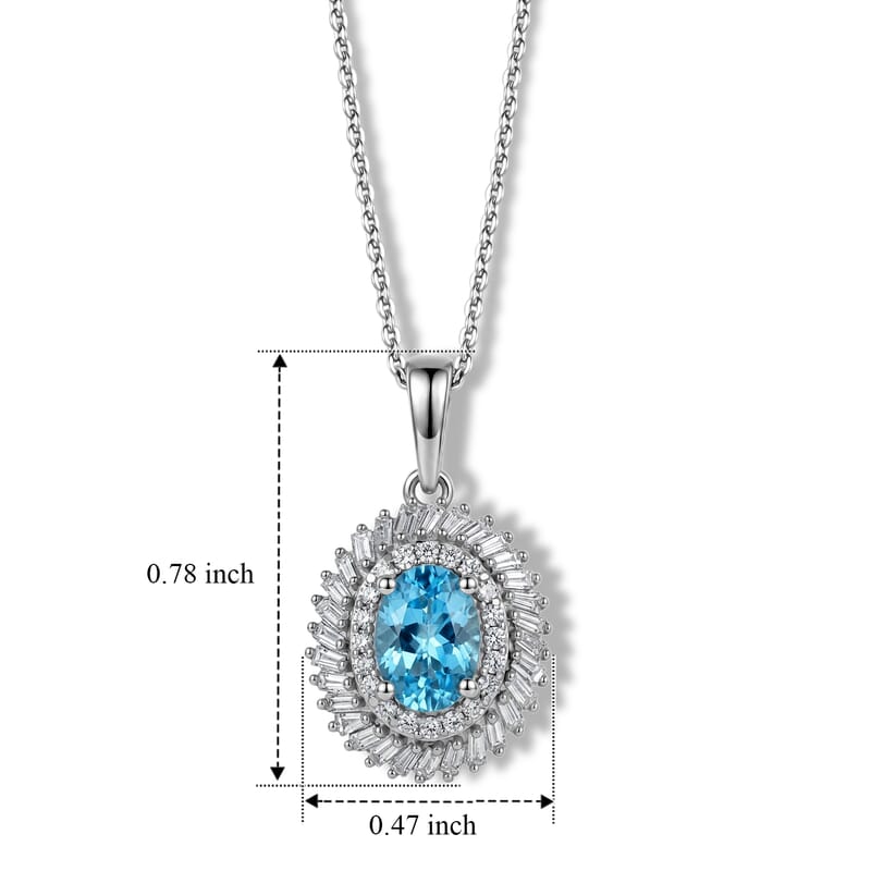 D'Joy Premium Betroka Blue Apatite and Diamond (0.35 cts) 1.15 ctw Ocean Crown Halo Pendant Necklace (20 Inches) in Rhodium Over Sterling Silver