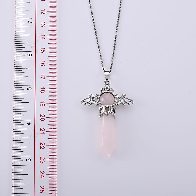 Galilea Rose Quartz 40.00 ctw Pendant in Silvertone with Stainless Steel Necklace 20 Inches