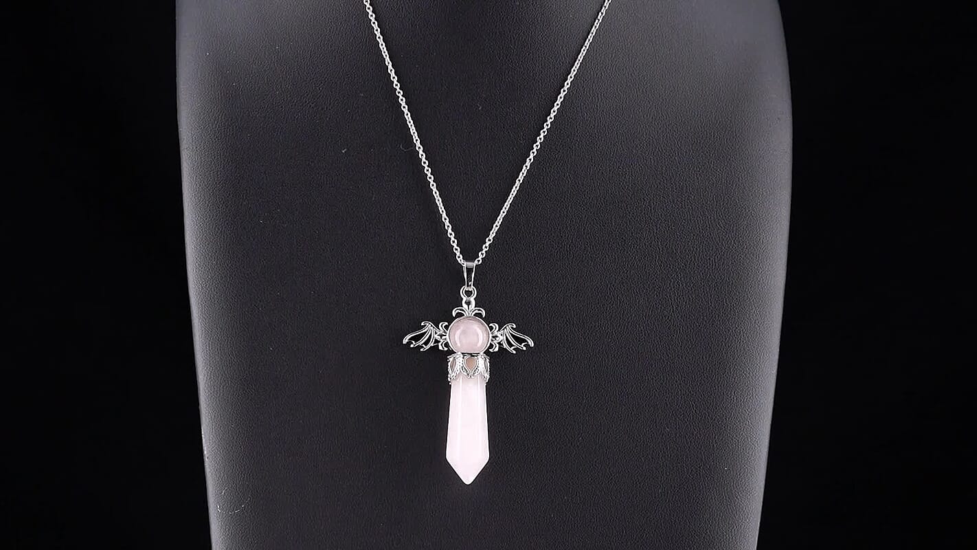 Galilea Rose Quartz Pendant in Silvertone with Stainless Steel Necklace (20 Inches) 40.00 ctw