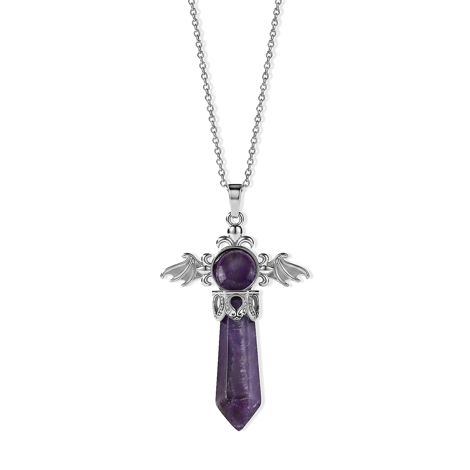 Galilea Rose Quartz Pendant in Silvertone with Stainless Steel Necklace (20 Inches) 40.00 ctw