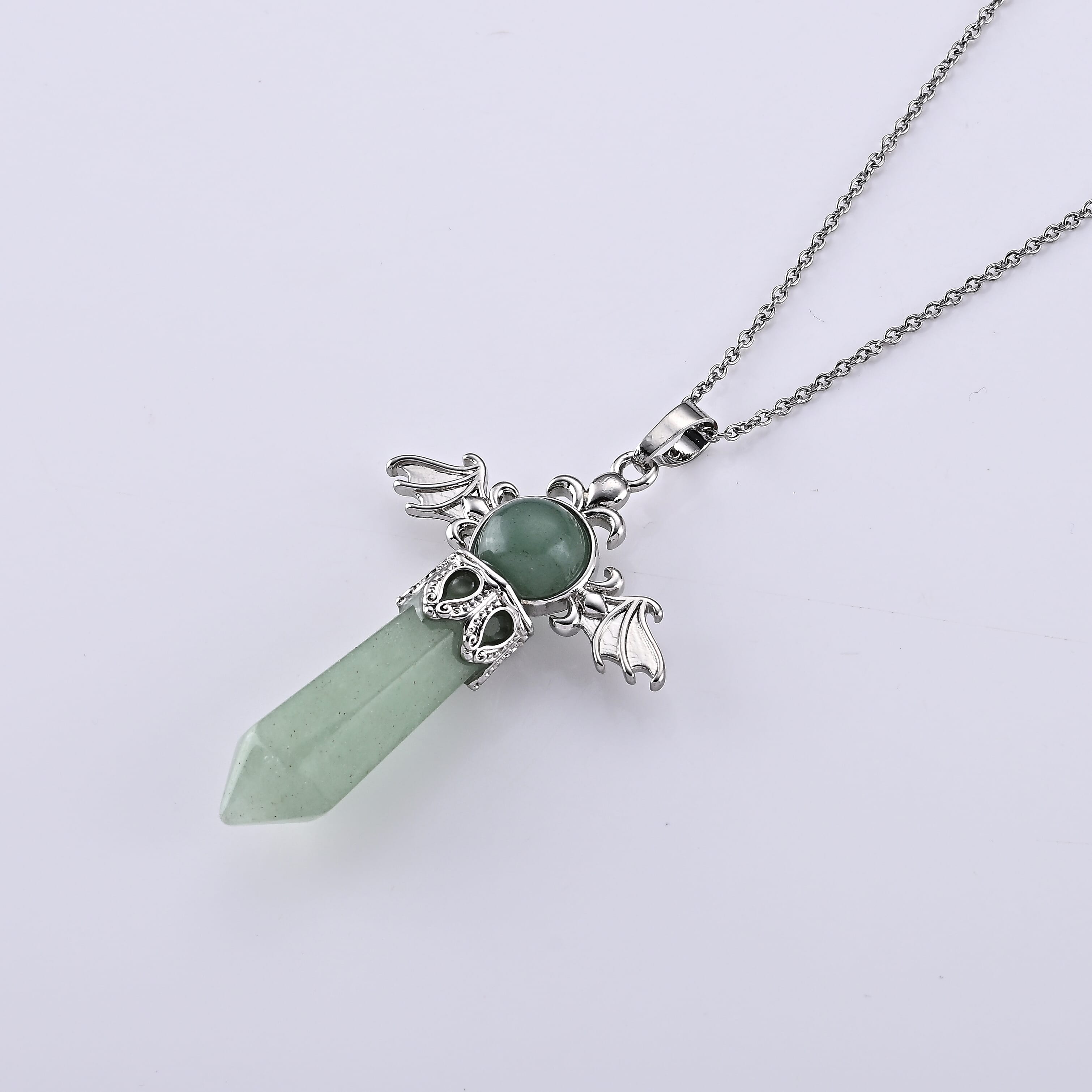 Green Aventurine 40.00 ctw Pendant in Silvertone with Stainless Steel Necklace 20 Inches