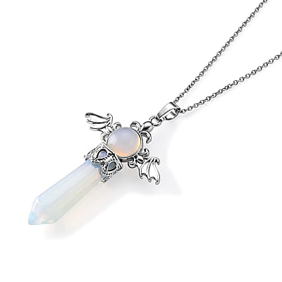 Opalite 40.00 ctw Pendant in Silvertone with Stainless Steel Necklace 20 Inches