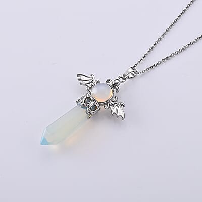 Opalite 40.00 ctw Pendant in Silvertone with Stainless Steel Necklace 20 Inches