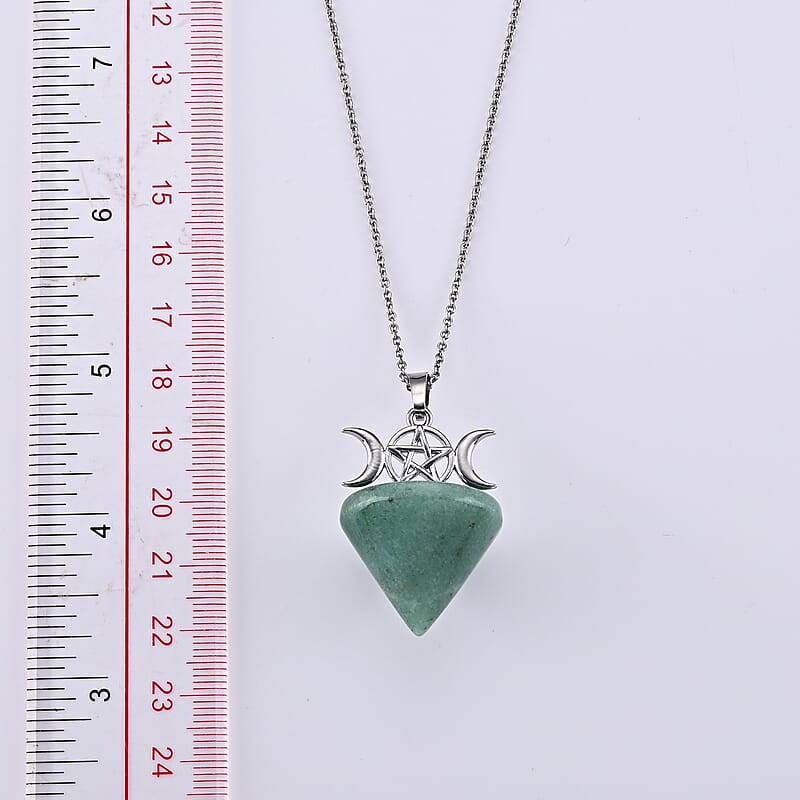 Green Aventurine 50.00 ctw Pendant in Silvertone with Stainless Steel Necklace 20 Inches
