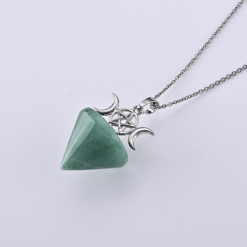 Green Aventurine 50.00 ctw Pendant in Silvertone with Stainless Steel Necklace 20 Inches