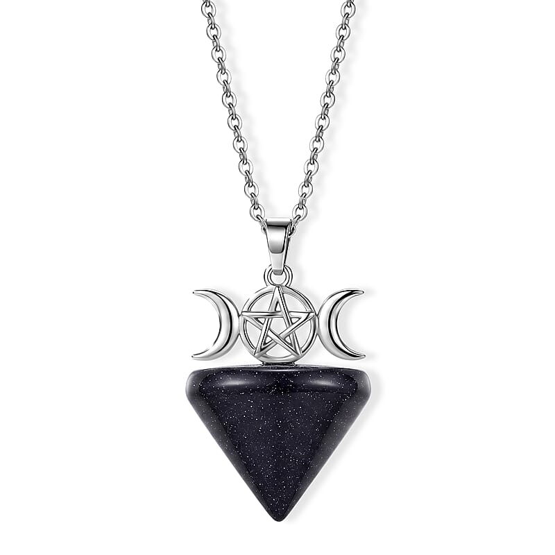 Blue Sandstone 50.00 ctw Pendant in Silvertone with Stainless Steel Necklace 20 Inches