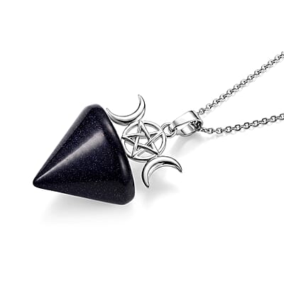 Blue Sandstone 50.00 ctw Pendant in Silvertone with Stainless Steel Necklace 20 Inches