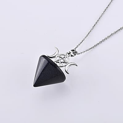 Blue Sandstone 50.00 ctw Pendant in Silvertone with Stainless Steel Necklace 20 Inches