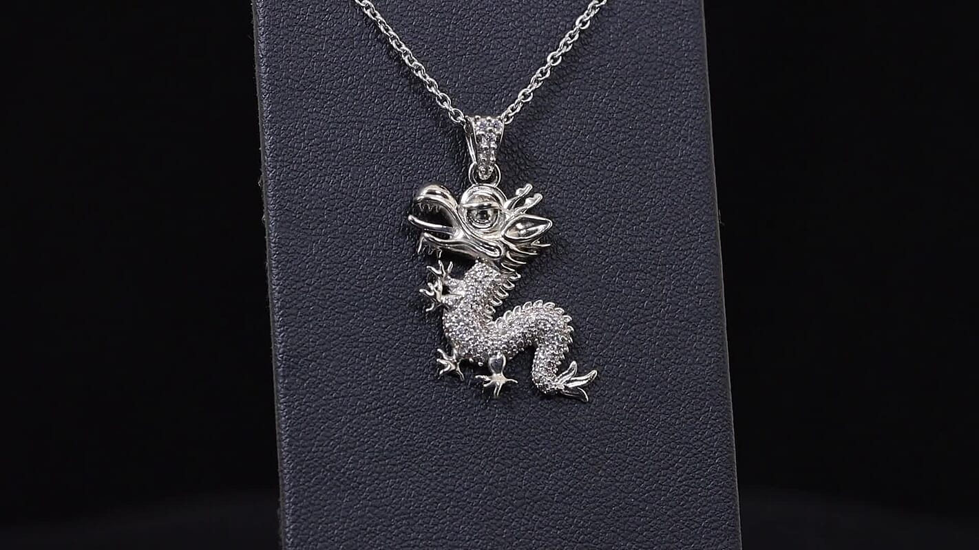 Simulated Diamond Pendant in Platinum Bond with Stainless Steel Necklace 20 Inches