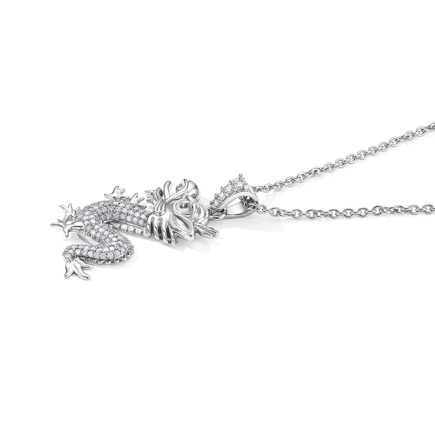 Simulated Diamond Pendant in Platinum Bond with Stainless Steel Necklace 20 Inches