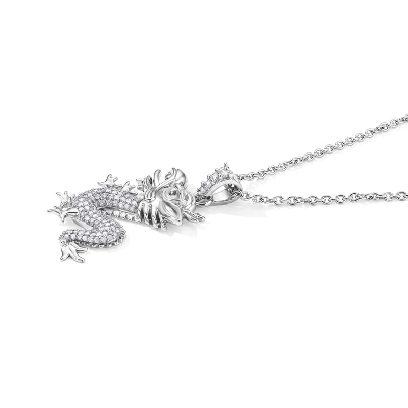 Simulated Diamond Pendant in Platinum Bond with Stainless Steel Necklace 20 Inches
