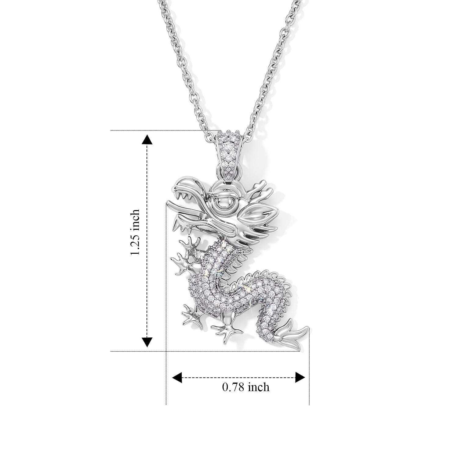 Simulated Diamond Pendant in Platinum Bond with Stainless Steel Necklace 20 Inches