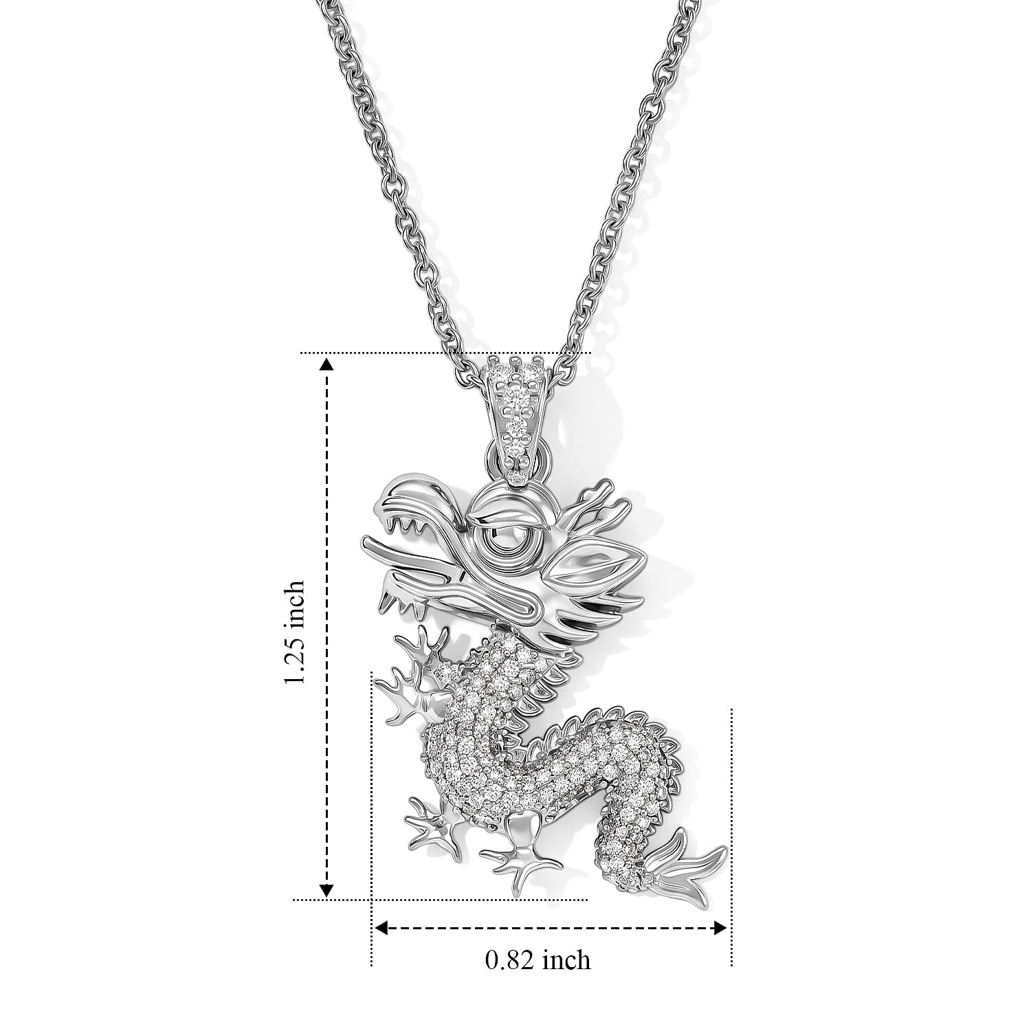 Simulated Diamond Pendant in Platinum Bond with Stainless Steel Necklace 20 Inches