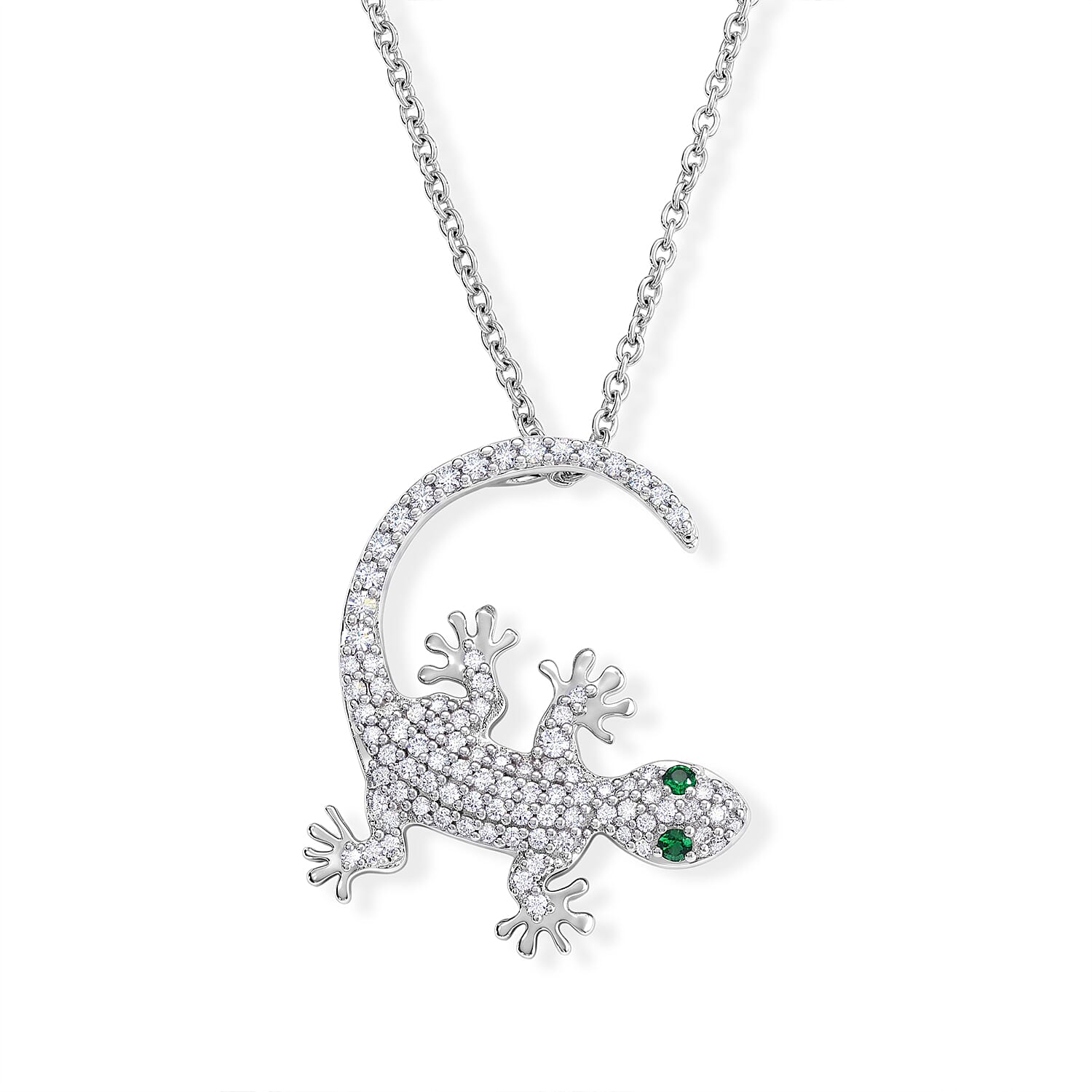 Simulated Green and White Diamond Pendant in Platinum Bond with Stainless Steel Necklace 20 Inches