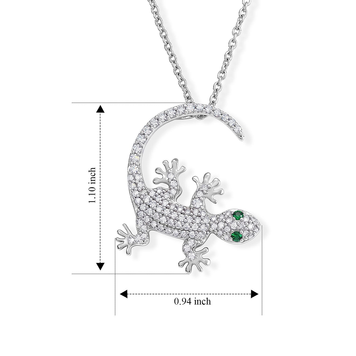 Simulated Green and White Diamond Pendant in Platinum Bond with Stainless Steel Necklace 20 Inches