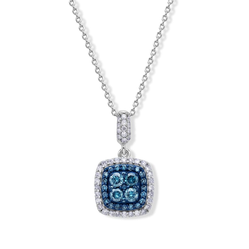 Luxuriant Blue Diamond and Lab Grown Diamond SI 0.50 ctw Pendant Necklace in Rhodium Over Sterling Silver 18-20 Inches