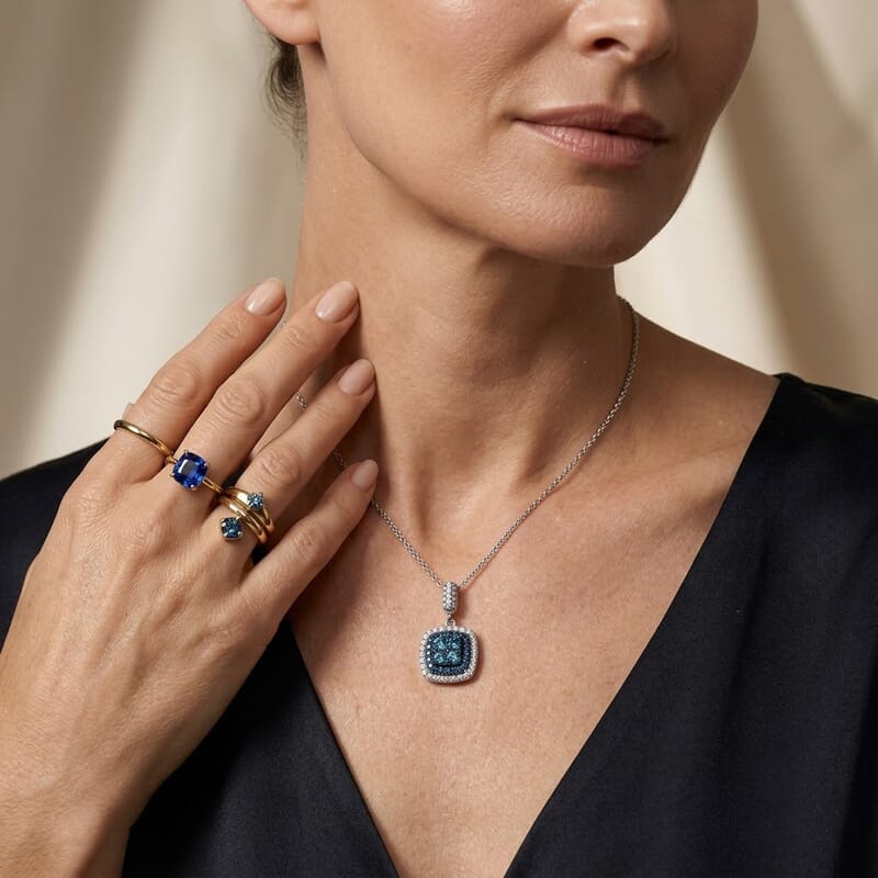 Luxuriant Blue Diamond and Lab Grown Diamond SI 0.50 ctw Pendant Necklace in Rhodium Over Sterling Silver 18-20 Inches